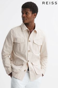 Reiss Ecru Normanby Button Through Long Sleeve Cotton Overshirt (D99268) | 273 €