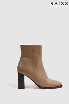 Reiss Camel Casey Square Toe Block Heel Boots (D99646) | MYR 1,619