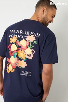 Marineblau - Threadbare Oversize-T-Shirt aus Baumwolle mit Grafikprint (E00135) | 31 €