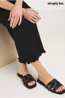 Simply Be Black Woven Flat Sandals In Extra Wide (E00167) | 121 SAR
