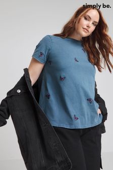 Simply Be Blue Embroidered Butterfly T-Shirt (E00171) | AED89