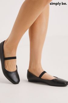 Simply Be Black Square Toe Eleanor Ballerinas In Wide Fit (E00172) | AED122