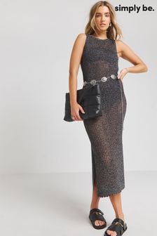 Simply Be Gunmetal Silver Crochet Midi Dress (E00178) | €50