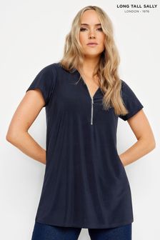 Long Tall Sally Blue Zip Detail T-Shirt (E00288) | LEI 161
