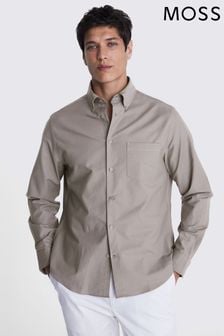 MOSS Natural Dark Taupe Washed Oxford Shirt (E00324) | kr519