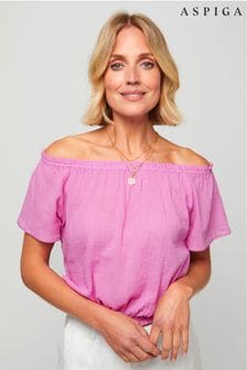 Aspiga Pink Ilana Frill Gauze Top (E00424) | $110