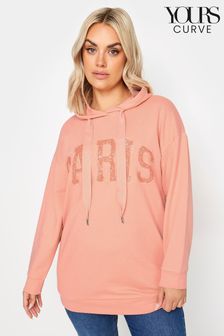 Yours Curve Pink Paris Embellished Hoodie (E00459) | $43