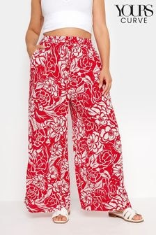 Yours Curve Red Floral Print Crinkle Drawstring Trousers (E00609) | $45