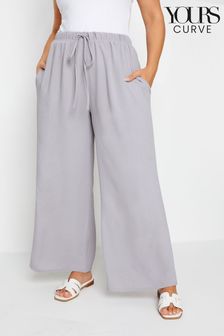 Yours Curve Grey Washed Twill Wide Leg Trousers (E00619) | AED161