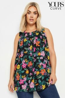 Yours Curve Black Tropical Butterfly Pleat Formal Vest Blouse (E00629) | $38