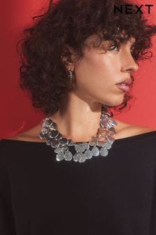 Stbrn odstn - Molten Drop Collar Necklace Made With Recycled Zinc (E01201) | 830 K