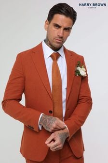 Harry Brown Orange Decorate Cotton Linen Blend Tailored Fit Blazer (E01243) | $272