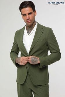 Harry Brown Green Decorate Cotton Linen Blend Blazer (E01245) | LEI 949