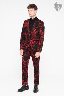 Twisted Tailor Red Skinny Fit Heron Floral Cotton Jacket (E01250) | €191