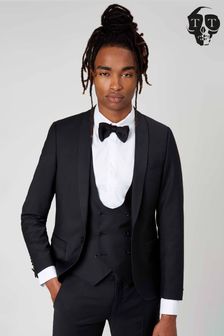 Twisted Tailor Black Skinny Fit Ellroy Wool Jacket (E01252) | €184