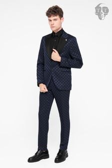 Twisted Tailor Blue Slim Fit Papatya Jacquard Jacket (E01261) | $257