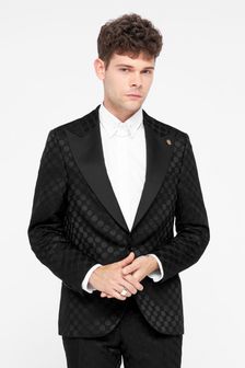 Twisted Tailor Black Slim Fit Papatya Jacquard Jacket (E01268) | LEI 895