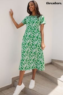 Зеленый - Хлопковое платье миди свободного кроя Threadbare (E01278) | €32