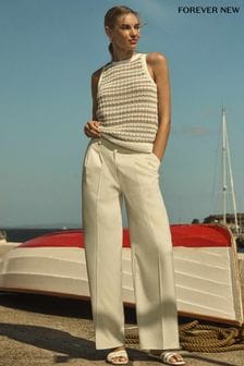 Forever New Cream Edweena Belted Wide Leg Trousers (E01298) | €85