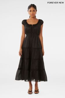 Forever New Black Tuscany Petite Trim Detail Midi Dress (E01300) | $151
