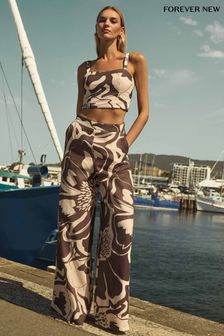Forever New Brown Pure Linen Ebony Wide Leg Trousers (E01302) | €77