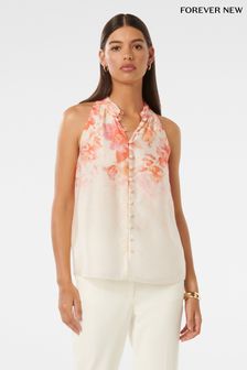 Forever New Cream Pina Print Placement Blouse with a Touch of Linen (E01305) | KRW117,400