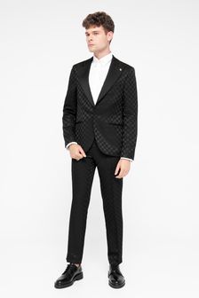 Twisted Tailor Black Slim Fit Papatya Jacquard Trousers (E01346) | $120