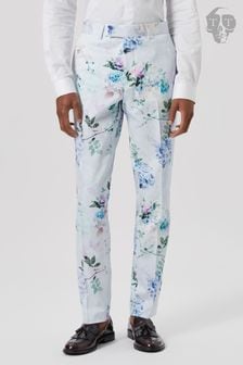 Twisted Tailor Blue Skinny Fit Pickhurst Floral Cotton Trousers (E01350) | CHF 114