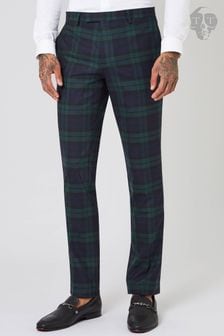 Twisted Tailor Green Skinny Fit Ginger Wool Tartan Trousers (E01351) | €89
