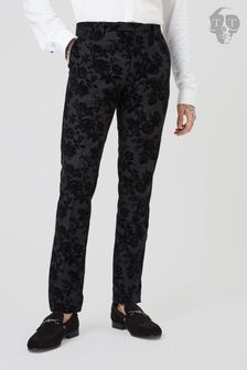 Twisted Tailor Black Skinny Fit Fleet Floral Tuxedo Trousers (E01354) | $120