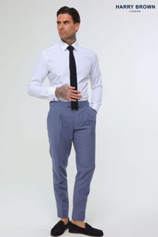 Harry Brown Blue Decorate Cotton Linen Blend Trousers (E01363) | 567 SAR