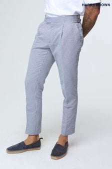 Harry Brown Blue Deakin Cotton Linen Seersucker Trousers (E01368) | 567 SAR