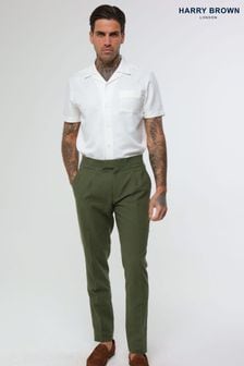 Harry Brown Green Decorate Cotton Linen Blend Trousers (E01370) | AED494
