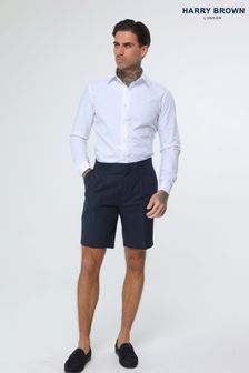 Harry Brown Blue Decorate Cotton Linen Blend Shorts (E01372) | LEI 412