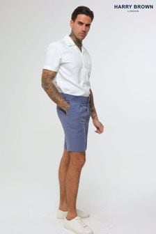 Harry Brown Blue Decorate Cotton Linen Blend Shorts (E01373) | $118