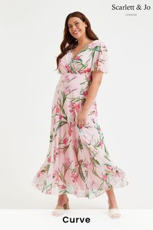 Scarlett & Jo Pink Isabelle Angel Sleeve Maxi Dress (E01378) | 470 QAR