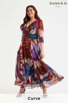 Scarlett & Jo Purple Red Dye Verity 3/4 Sleeve Maxi Gown (E01445) | 606 SAR