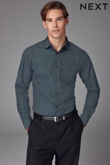 Petrol Blue Slim Fit Easy Care Single Cuff Shirt (E01505) | $34