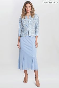 Gina Bacconi Blue Joyce Midi Dress With Embroidered Lace (E01629) | €399