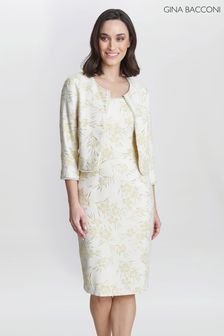 Gina Bacconi Yellow Lindsay Dress And Jacket With Pearl Trim (E01639) | €508
