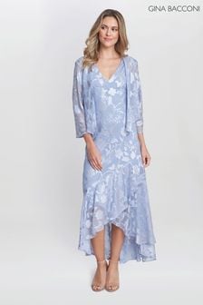 Gina Bacconi Blue Barbara Midi Dress With Cascade Jacket (E01642) | AED1,941