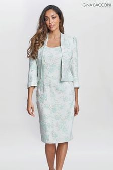 Gina Bacconi Blue Eva Floral Jacquard Dress (E01645) | AED2,107