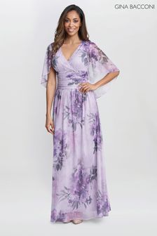 Gina Bacconi Pink Caroline Printed Maxi Dress With Overlay Sleeves