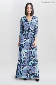 Gina Bacconi Blue Danielle Jersey Wrap Maxi Dress (E01649) | 742 QAR