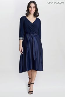 Gina Bacconi Blue Doris Petite Midi High Low Dress With Tie Belt (E01655) | NT$13,950