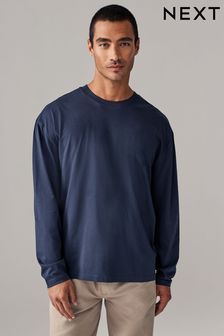 Navy Blue Relaxed Fit 100% Cotton Long Sleeve Crew Neck T-Shirt (E01722) | €15