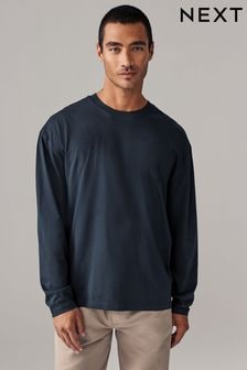 Navy Blue Relaxed Fit Long Sleeve Crew Neck T-Shirt (E01722) | $17