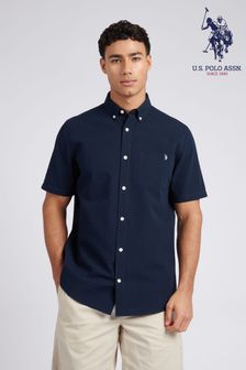 Azul - U.s. Polo Assn. Mens Seersucker Short Sleeve Shirt (E01817) | 85 €