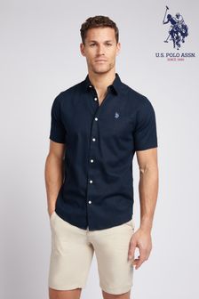U.S. Polo Assn. Mens Linen Blend Short Sleeve Shirt (E01818) | ￥10,570