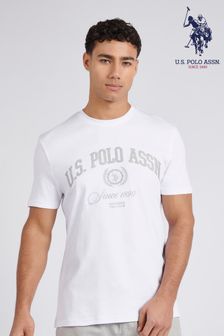 U.S. Polo Assn. Herren Premium T-Shirt in Classic Fit mit Grafik, Weiß (E01821) | 55 €